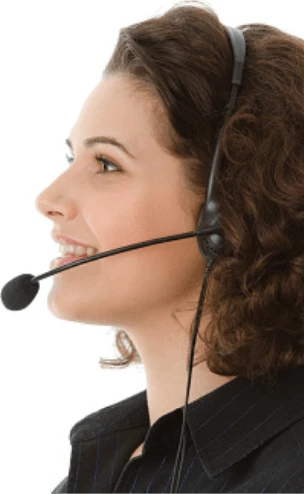 Client support woman wearing a headset and smiling