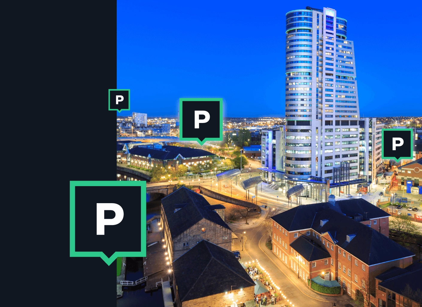 Image of the city and floating Parking signs